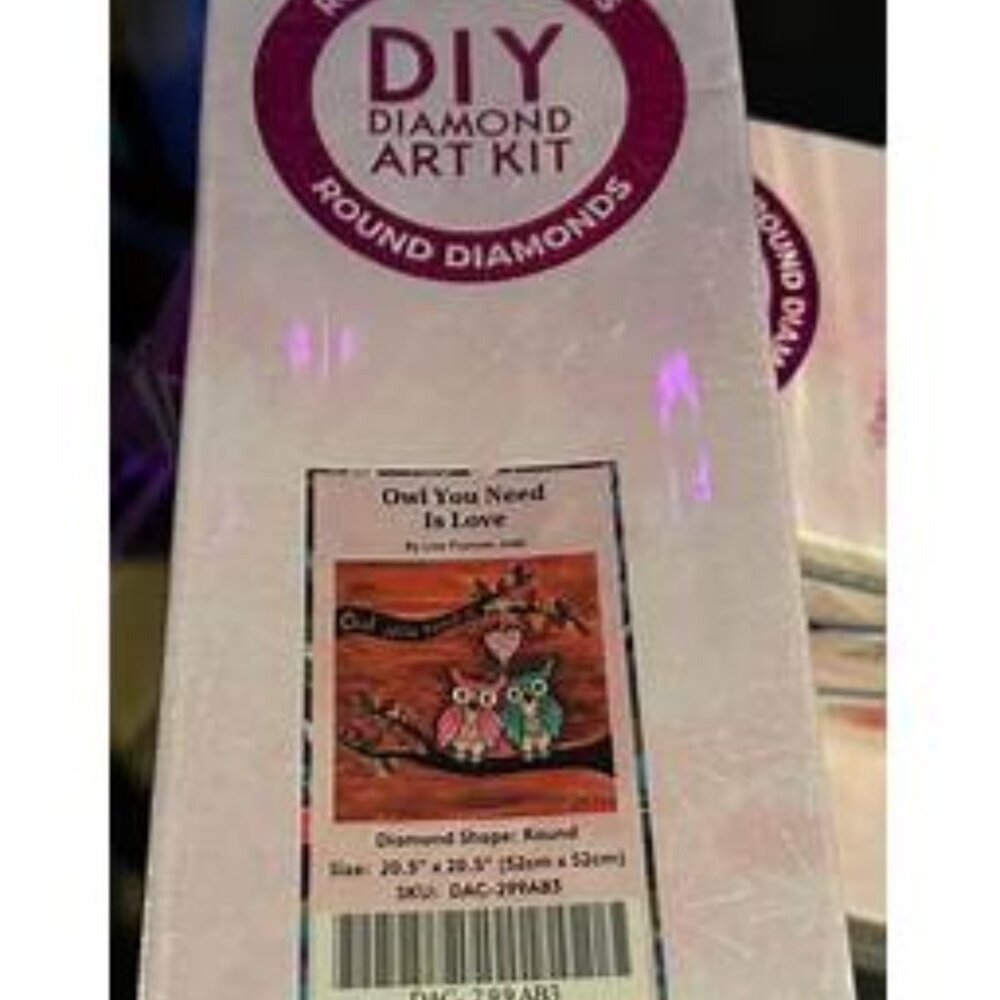 Rare Retired D.I.Y. Diamond Art Kit "OWL YOU NEED IS LOVE" 20.5" x 20.5" New Box